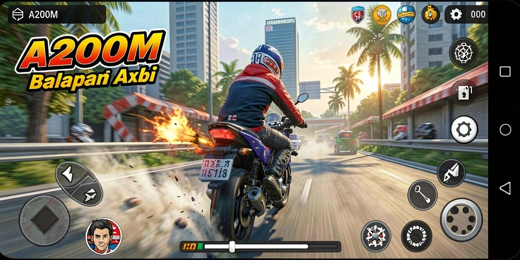 Gameplay balapan motor yang mendebarkan dan penuh aksi.