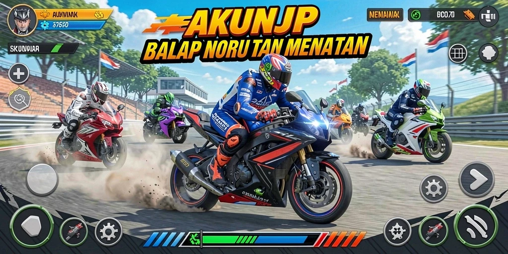 Tampilan aksi balap motor yang mendebarkan dalam AKUNJP.