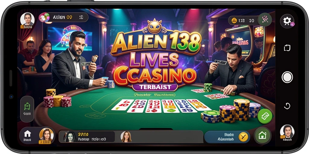 Gameplay seru di aplikasi ALIEN138 menunjukkan dealer langsung dan permainan kasino nyata.