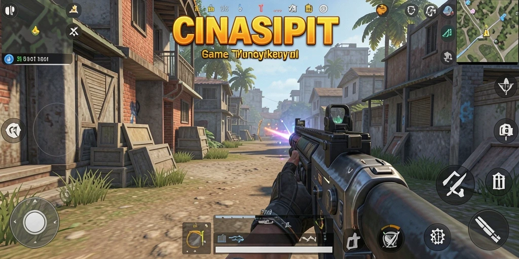 Screenshot gameplay CINASIPIT menampilkan aksi seru di medan tempur TPS.