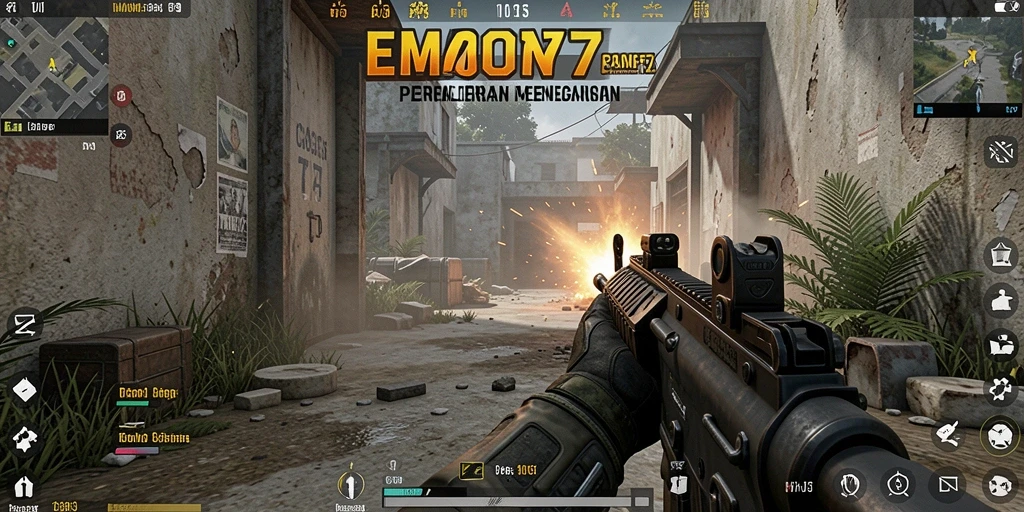 Gameplay seru dalam EMON77 dengan aksi tempur mendebarkan.