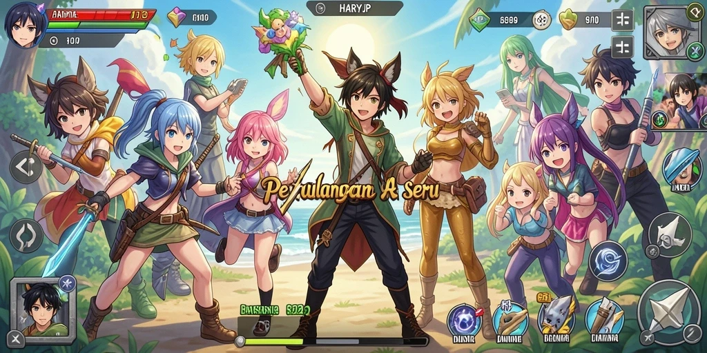 Tampilan gameplay HARAPJP yang penuh warna dan aksi seru.