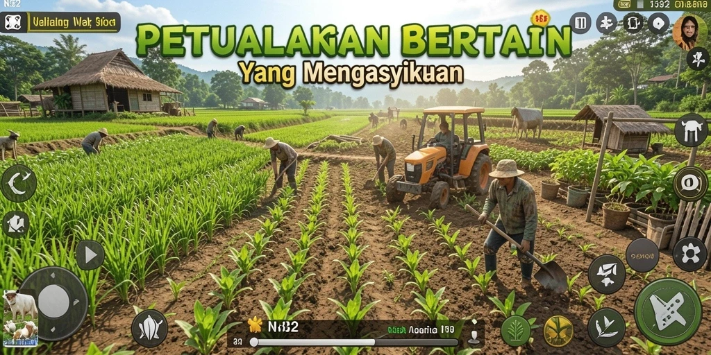 Tampilan gameplay N32 yang menarik dalam aktivitas bertani.