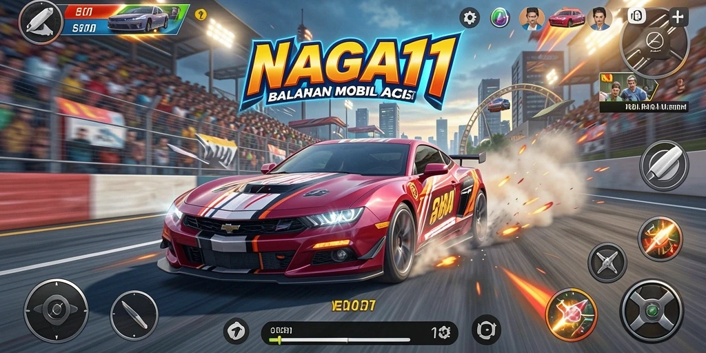 Screenshot gameplay NAGA11 yang menunjukkan aksi balapan seru.