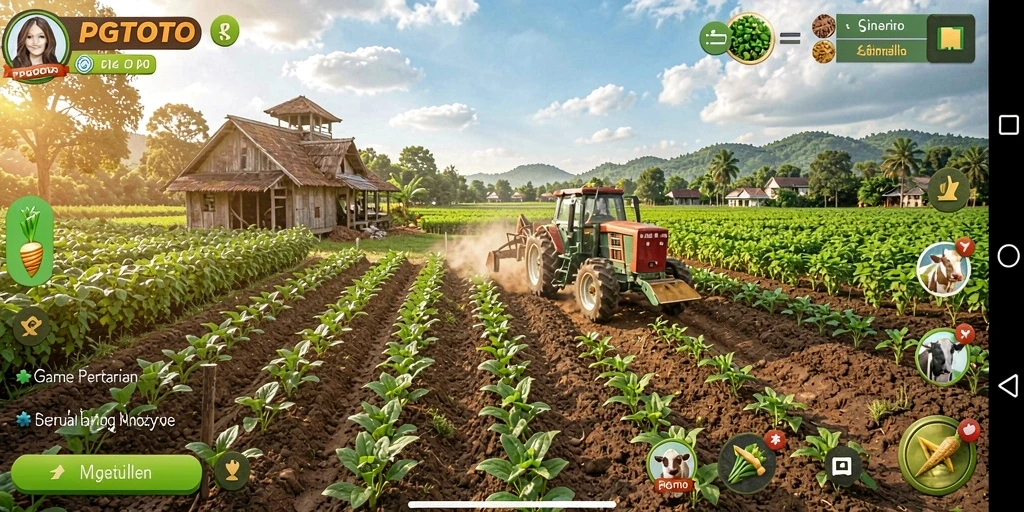 Tampilan gameplay seru di PGTOTO menampilkan pertanian yang subur.