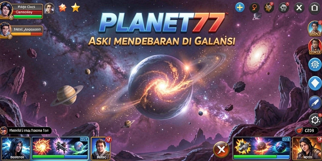 Tangkapan layar menunjukkan pertempuran seru di luar angkasa dalam PLANET77.