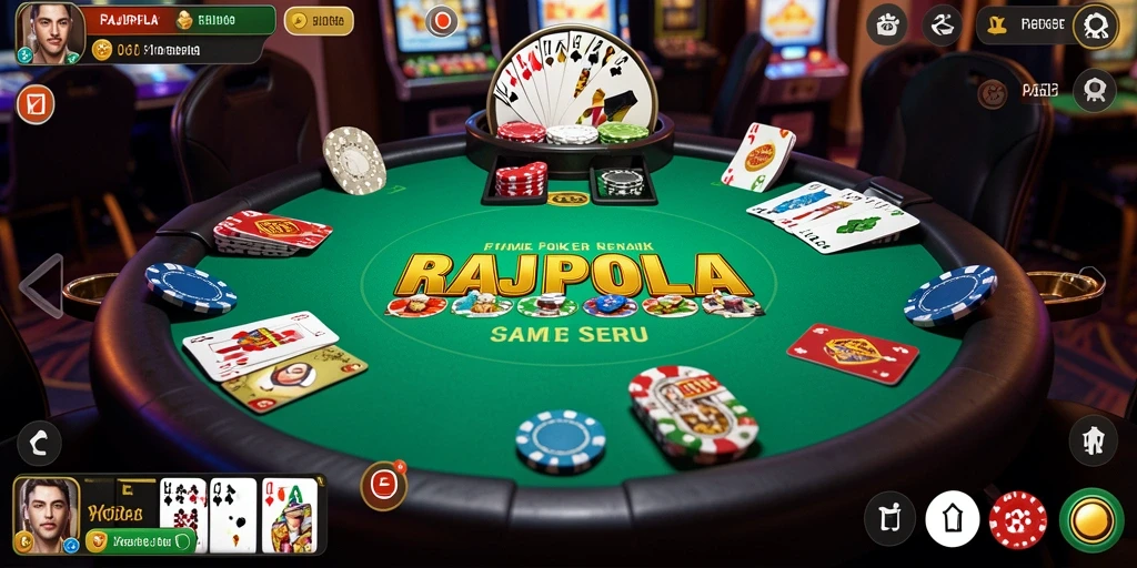 Screenshot gameplay RAJAPOLA menampilkan serunya permainan poker.