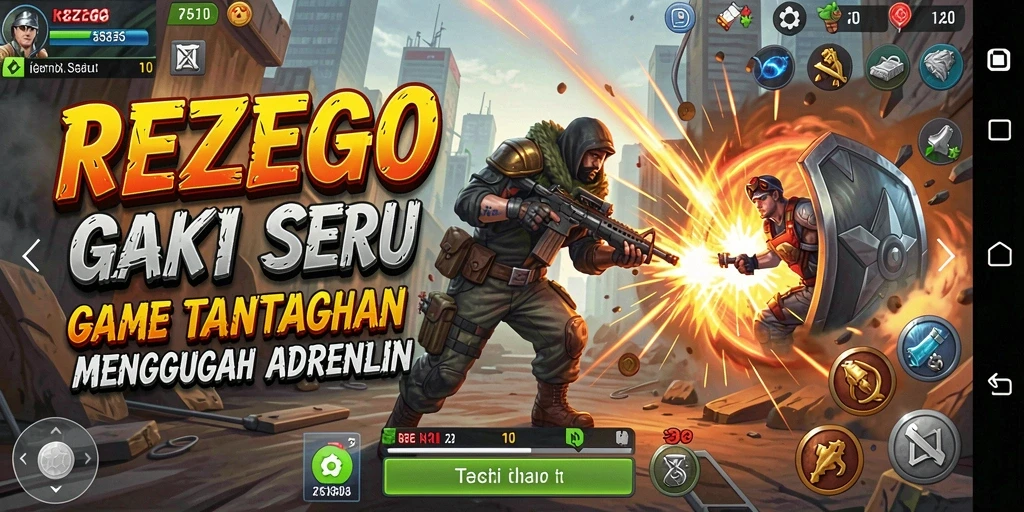 Tangkapan layar gameplay REZEGO yang menunjukkan pertempuran seru dan grafis menawan.