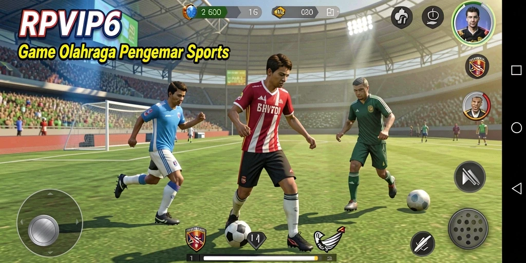 Screenshot utama RPVIP6 menampilkan aksi seru di lapangan olahraga.