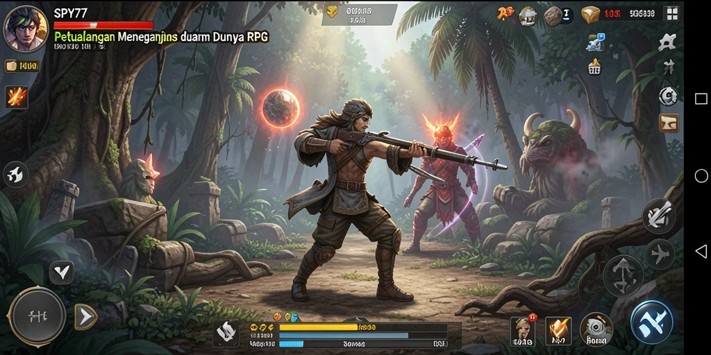 Tangkapan layar menunjukkan aksi mendebarkan dalam gameplay RPG SPY77.
