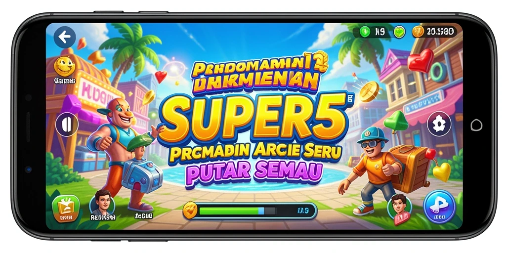 Screenshot gameplay SUPER5 yang menampilkan aksi seru di level Arcade.