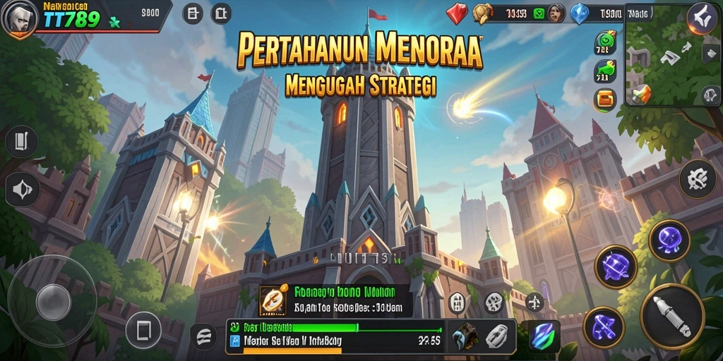 Screenshot gameplay TT789 menampilkan aksi menara pertahanan yang epik.