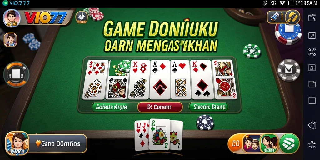 Tampilan utama gameplay VIO77 dengan suasana permainan Domino yang seru.