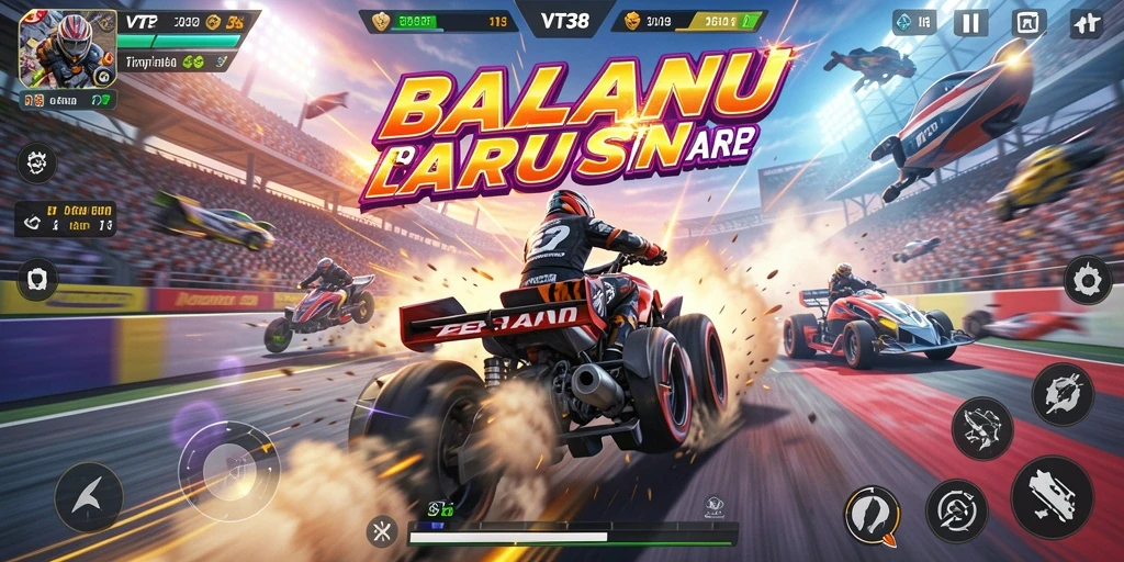 Tangkapan layar menampilkan aksi balapan seru dalam VT38.