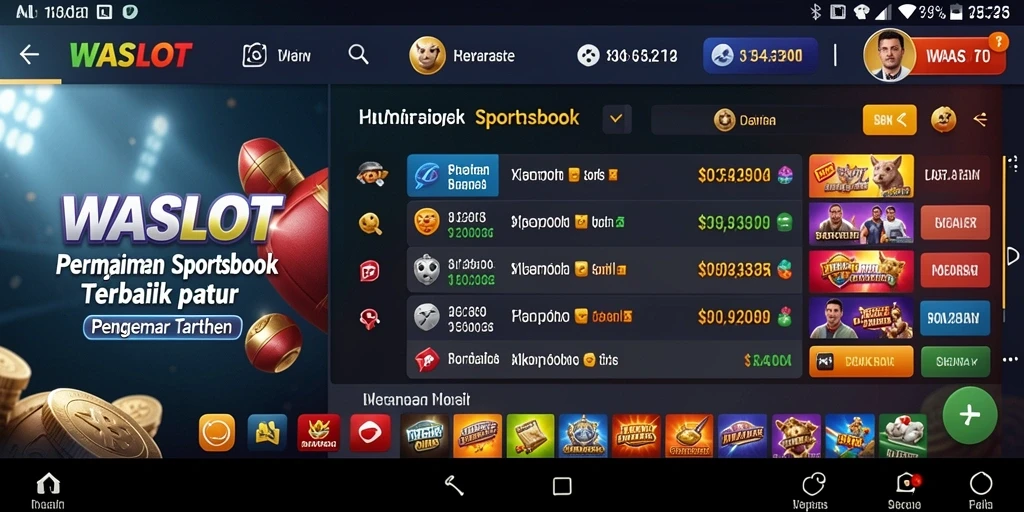 Tampilan gameplay Sportsbook aplikasi WASLOT dengan antarmuka yang menarik.